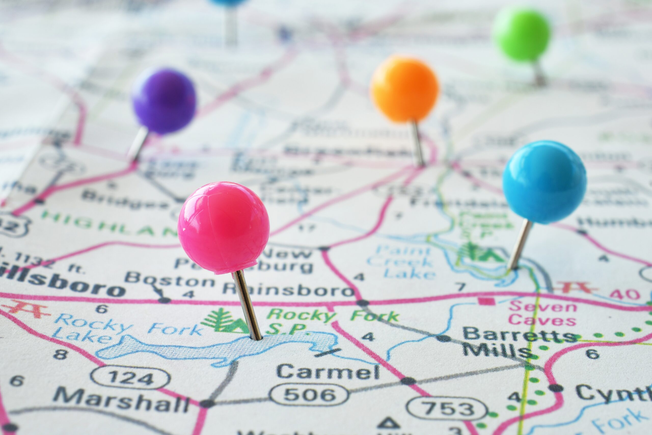 Pins on the map to identify opportunities